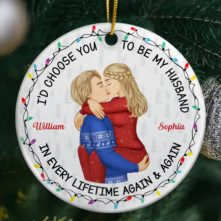 Couple Side View I'd Choose You - Personalized Circle Ceramic Ornament