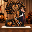 Halloween, Romantic, Gift For Couples, Vector - Couple Standing Halloween Under Heart Tree - Personalized Custom Shaped Wooden Plaque