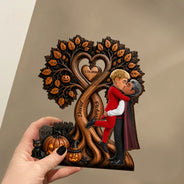 Halloween, Romantic, Gift For Couples, Vector - Couple Standing Halloween Under Heart Tree - Personalized Custom Shaped Wooden Plaque