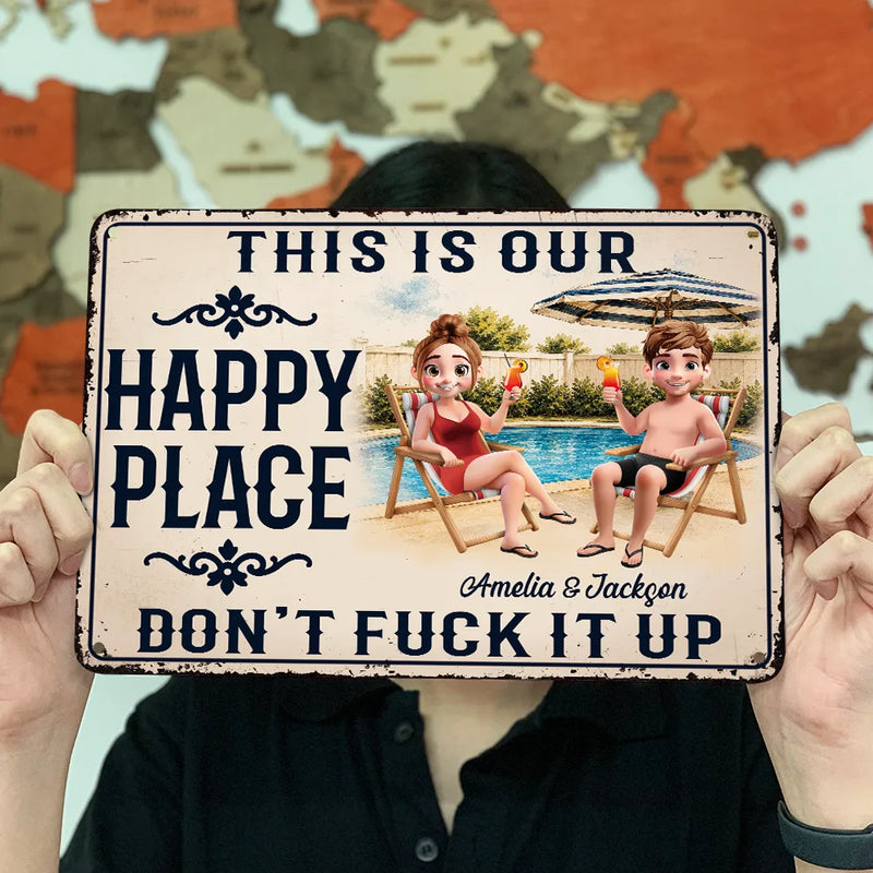 Summer, Gift For Couples, Top Market, Humorous, Vector - Couple Summer This Is Our Happy Place - Personalized Classic Metal Signs