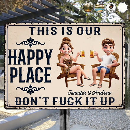 Couple Summer This Is Our Happy Place - Personalized Classic Metal Signs