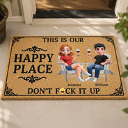Humorous,Summer,Gift For Couples,Vector - Couple Summer This Is Our Happy Place - Personalized Coconut Doormat