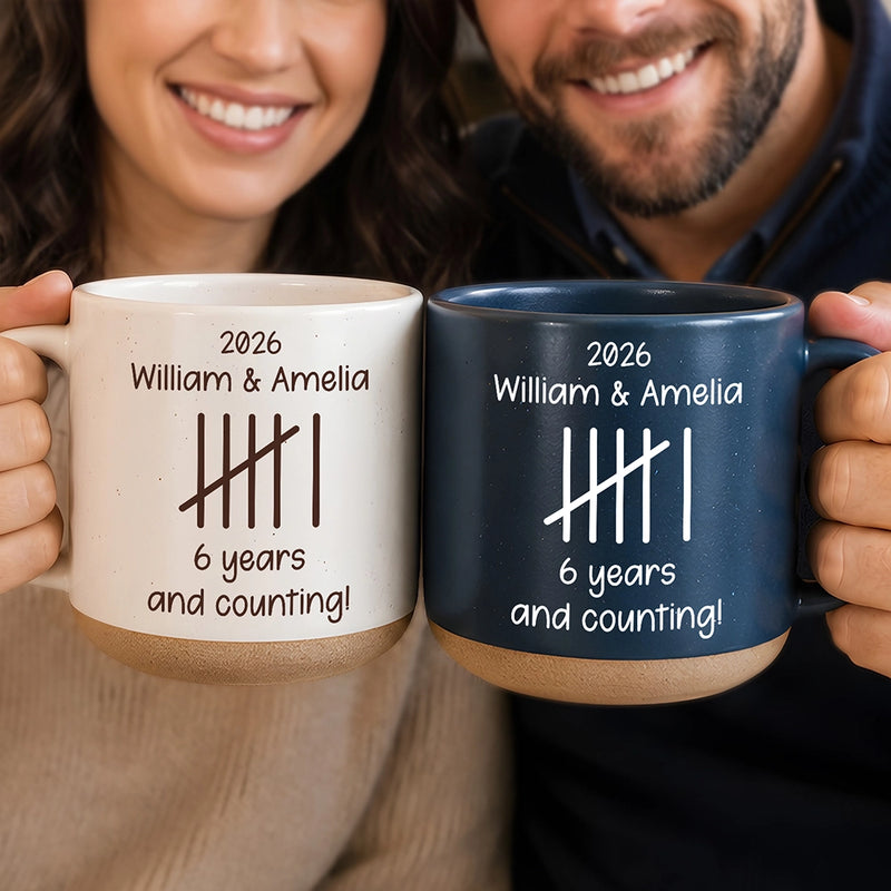 Top Market,Wedding Anniversary,Romantic,Gift For Couples,Icon - Couple Wedding Anniversary Gift Tally Mark - Personalized Pottery Mug