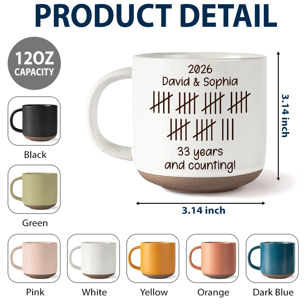 Top Market,Wedding Anniversary,Romantic,Gift For Couples,Icon - Couple Wedding Anniversary Gift Tally Mark - Personalized Pottery Mug