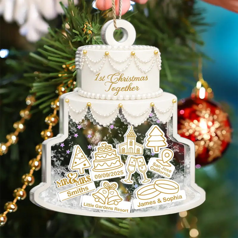 Christmas,Married Couple,Romantic,Gift For Couples,Icon - Couple Wedding Cake Bride & Groom - Personalized 3-Layered Acrylic Shaker Ornament