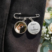 Sentimental, Custom Photo, Gift For Couples, Wedding, Upload Full Photo - Custom Photo Couple Wedding Day - Personalized Lapel Pin