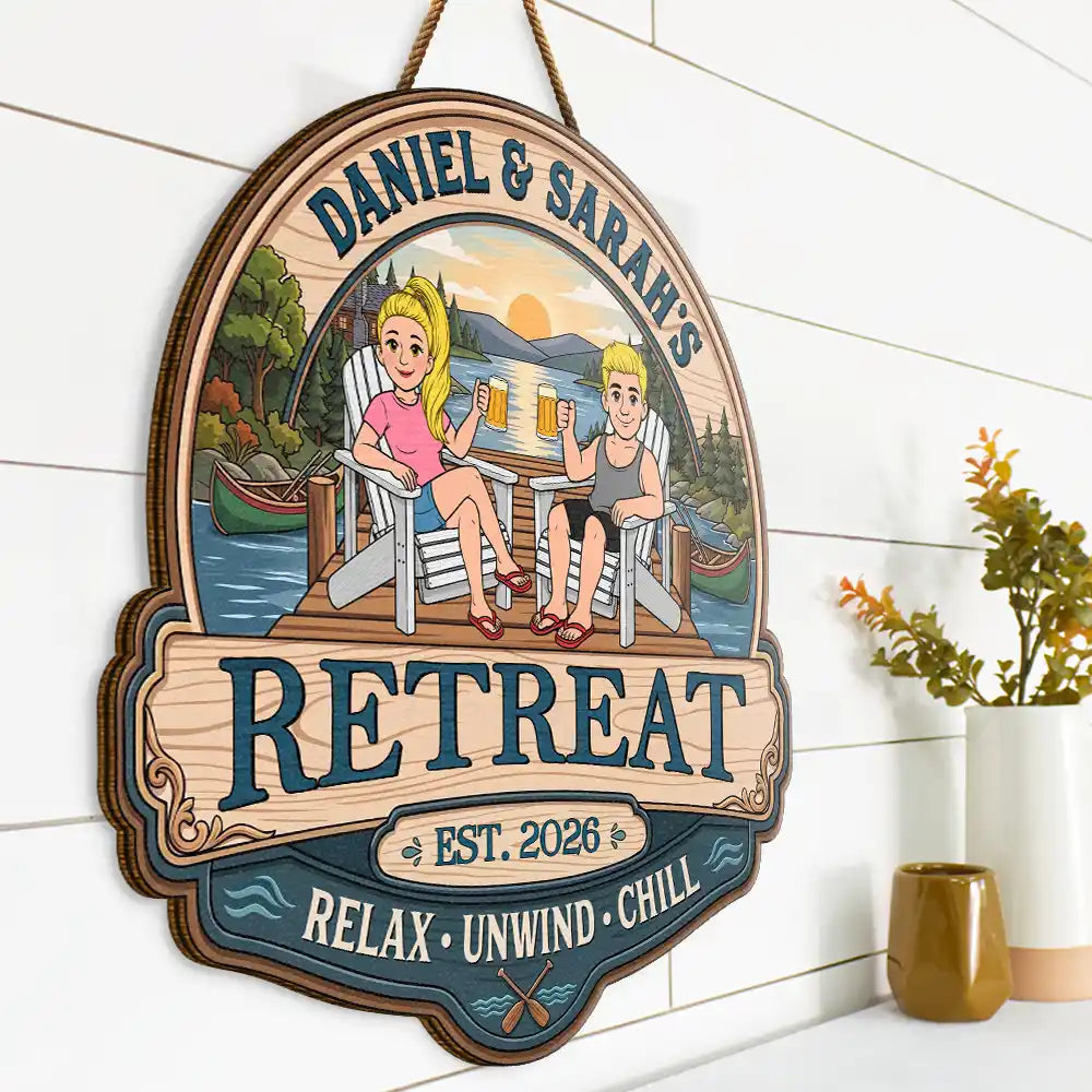 Outdoor Decor,Lake,Gift For Couples,Vector,Happy - Couple Welcome To Our Lake House - Personalized Custom Shaped Wood Sign