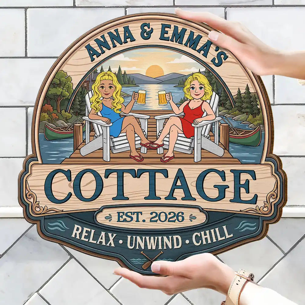Outdoor Decor,Lake,Gift For Couples,Vector,Happy - Couple Welcome To Our Lake House - Personalized Custom Shaped Wood Sign