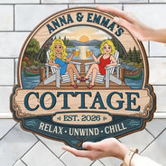 Outdoor Decor,Lake,Gift For Couples,Vector,Happy - Couple Welcome To Our Lake House - Personalized Custom Shaped Wood Sign