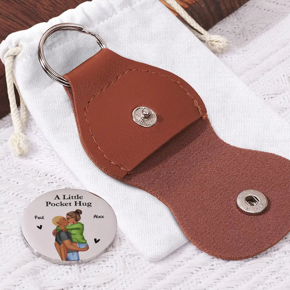 Couple I Love You Now And Always - Personalized Leather Pocket Hug