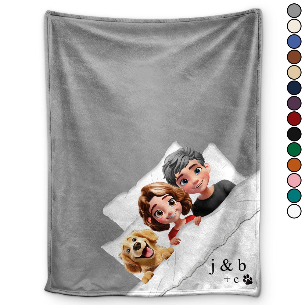 Gift For Couples,Gift For Husband,Gift For Wife,Gift For Boyfriend,Gift For Girlfriend,Happy - Couple & Pet Blanket, Minimal Monogram - Personalized Fleece Blanket, Sherpa Blanket