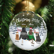 Gift For Couples,Pet Lovers,Pet Couple,Gift For Husband,Gift For Wife,Gift For Boyfriend,Gift For Girlfriend - Couple & Pets Christmas - Personalized Circle Glass Ornament