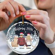 Gift For Couples,Pet Lovers,Pet Couple,Gift For Husband,Gift For Wife,Gift For Boyfriend,Gift For Girlfriend - Couple & Pets Christmas - Personalized Circle Glass Ornament