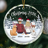Gift For Couples,Pet Lovers,Pet Couple,Gift For Husband,Gift For Wife,Gift For Boyfriend,Gift For Girlfriend - Couple & Pets Christmas - Personalized Circle Glass Ornament