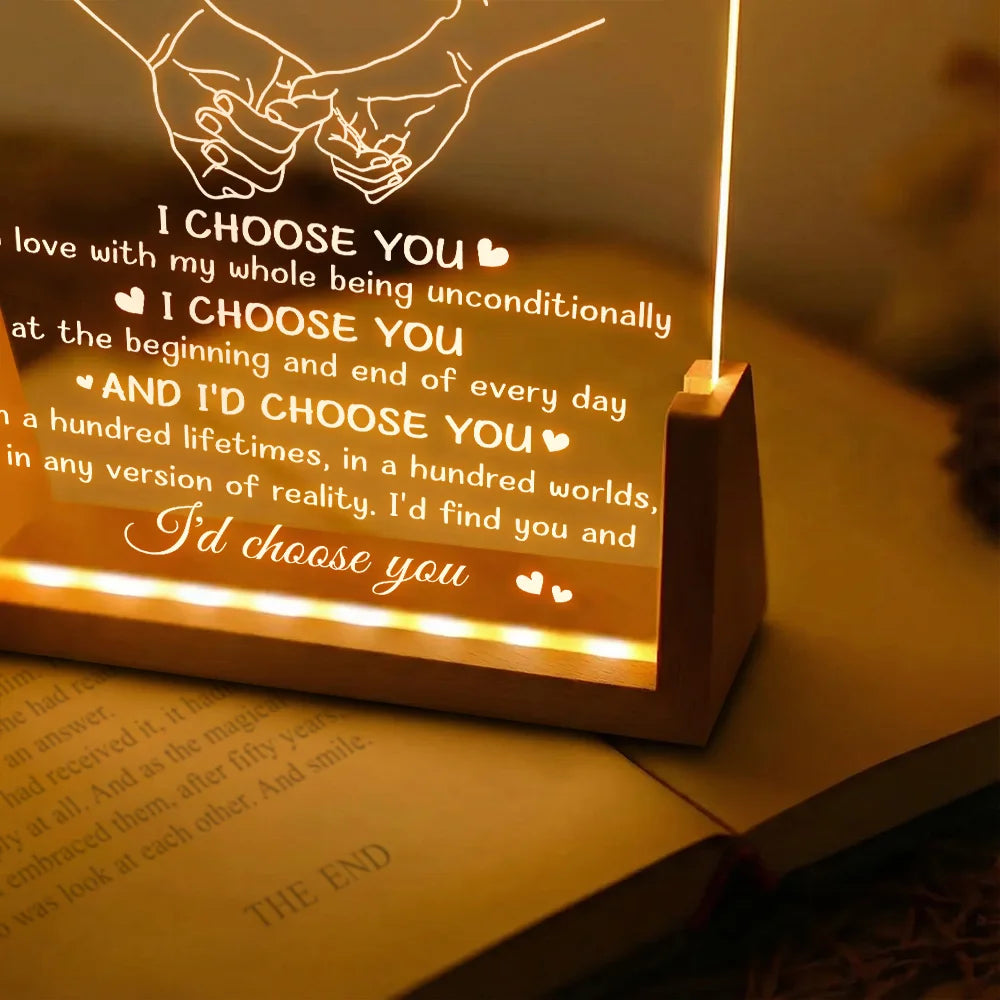 Gift For Couples, Married Couple, Top Market, Romantic, Icon - Couples I Choose You - Personalized Night Light