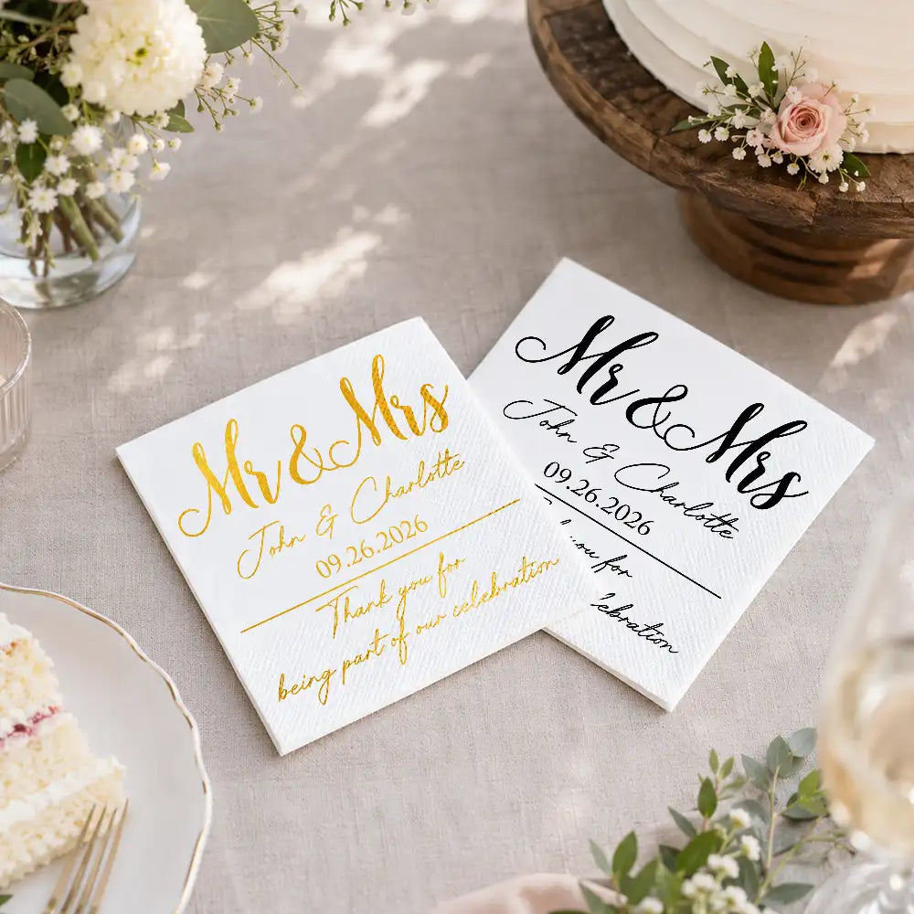Romantic,Gift For Couples,Wedding,Custom Text - Couples Mr. & Mrs. Wedding Engaged Bachelor Bachelorette Party - Personalized Cocktail Napkins