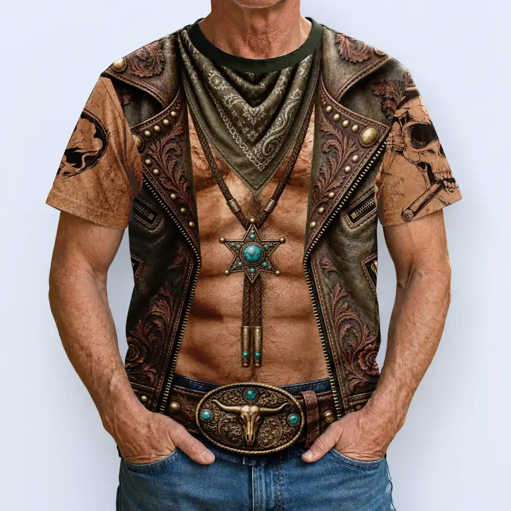 Humorous,Gift For Men,Gift For Yourself,Icon Cowboy Man Hairy Six Pack Body - Personalized Full Print T Shirt