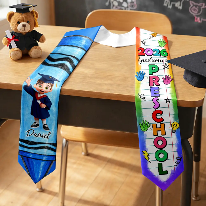 Gift For Kids,Gift For Grandkids,Grandpa - Grandkids,Grandma - Grandkids,Graduation,Happy - Crayon Graduation 3D Effect Kid - Personalized Kid Graduation Stole