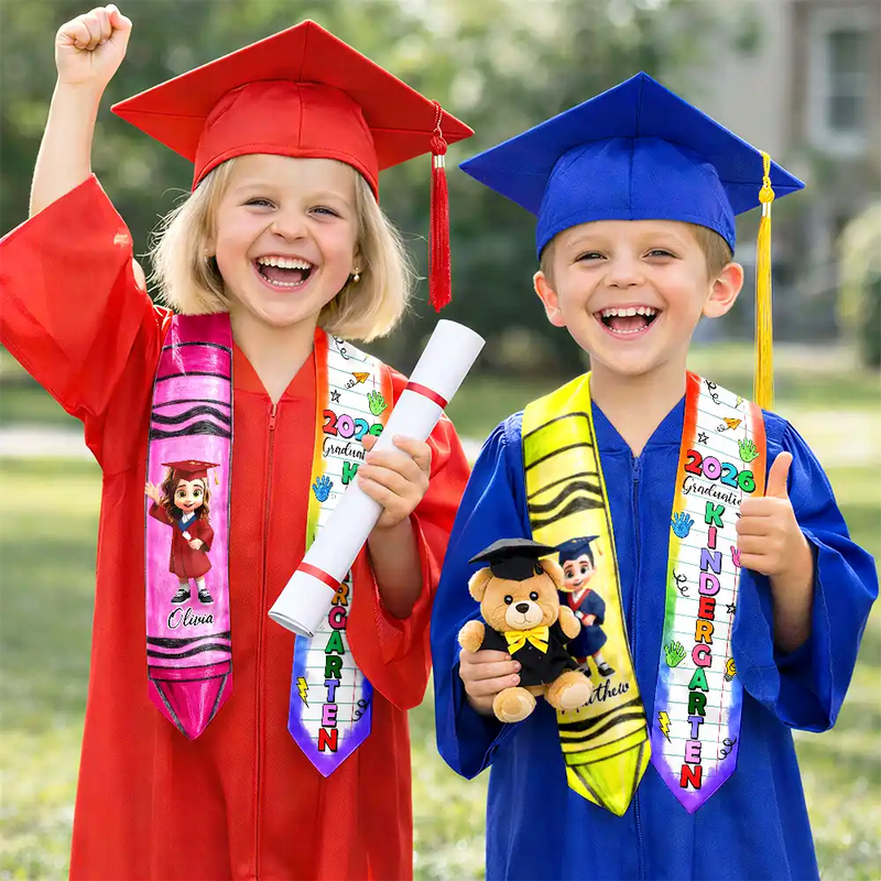 Gift For Kids,Gift For Grandkids,Grandpa - Grandkids,Grandma - Grandkids,Graduation,Happy - Crayon Graduation 3D Effect Kid - Personalized Kid Graduation Stole