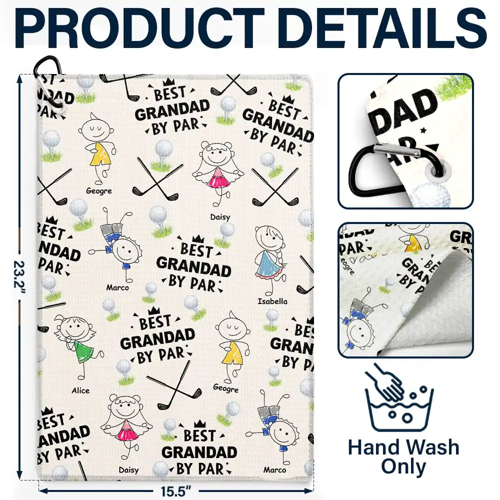 Gift For Father,Gift For Grandpa,Funny,Dad's Hobby,Grandpa's Hobby,Golf,Non-Eng,Icon - Crayon Kids Doodle Child Drawing Best Dad Grandad By Par - Personalized Golf Towel