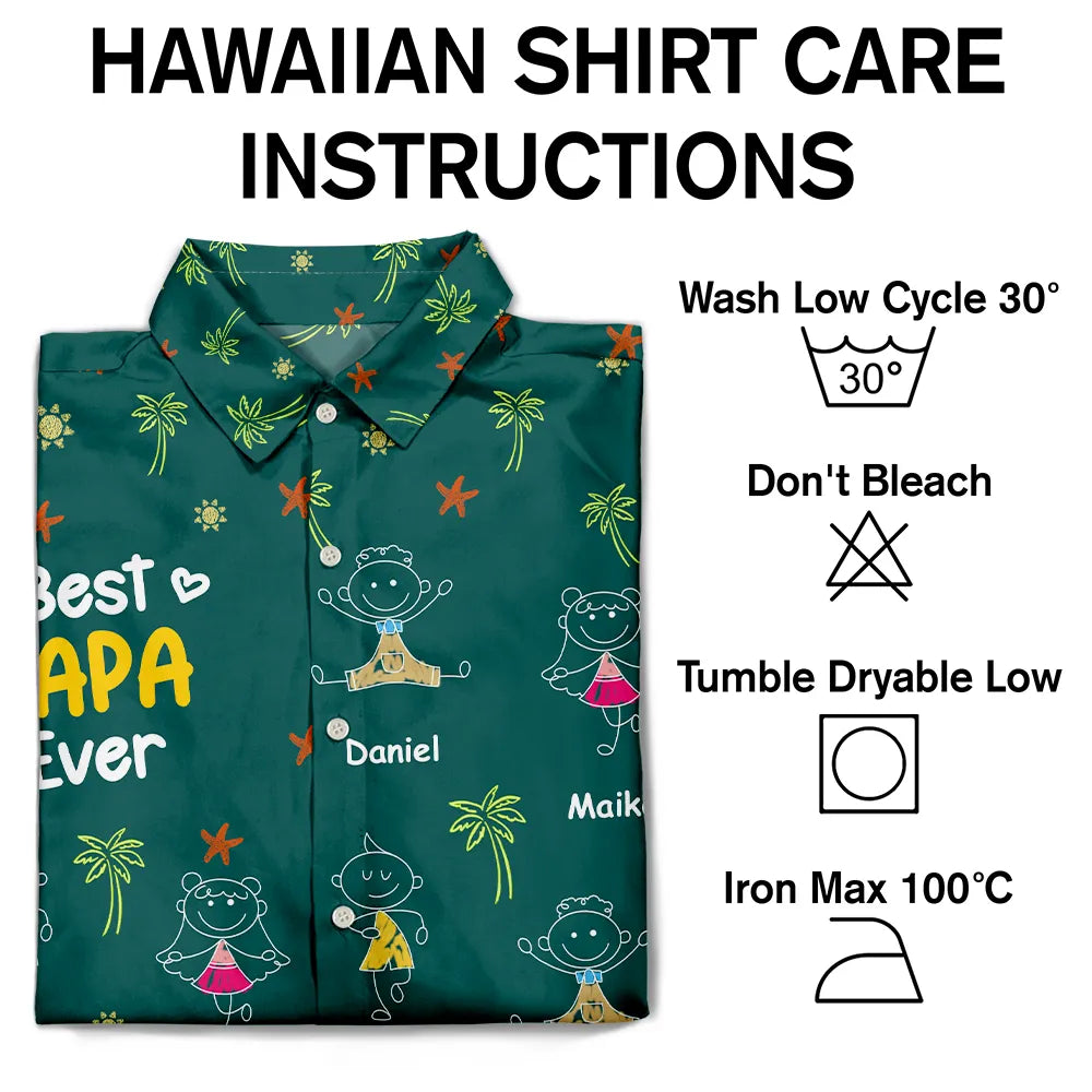 Gift For Father,Gift For Grandpa,Funny,Non-Eng,Icon,Humorous - Crayon Kids Doodle Child Drawing Best Dad Grandpa Ever - Personalized Hawaiian Shirt