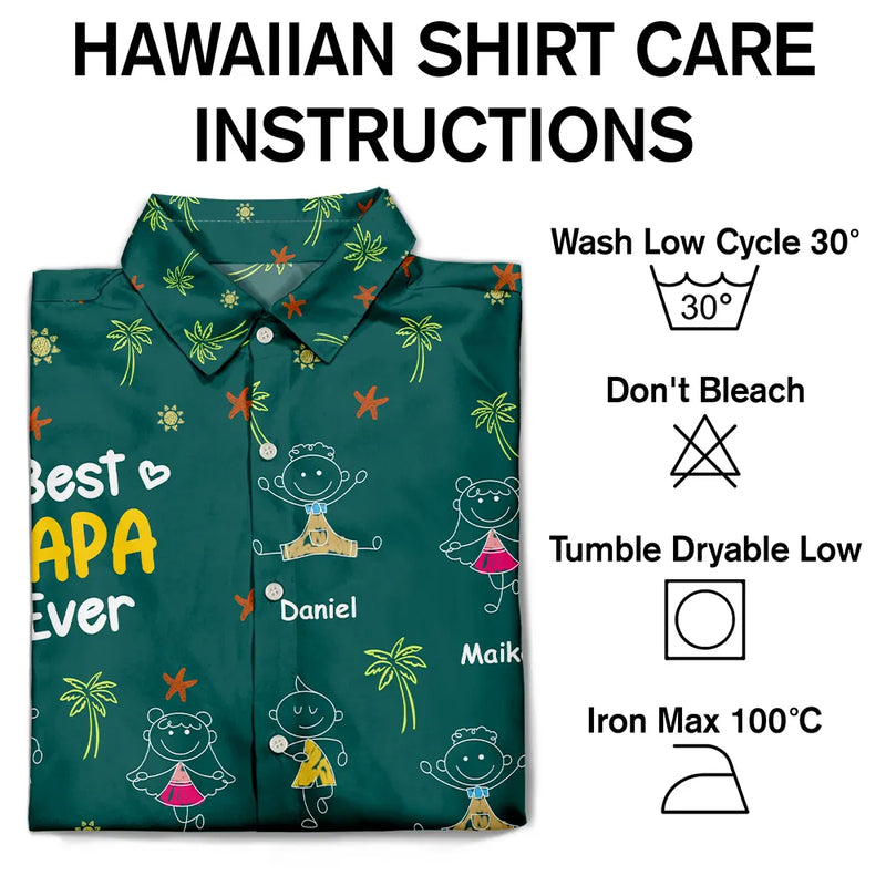 Gift For Father,Gift For Grandpa,Funny,Non-Eng,Icon,Humorous - Crayon Kids Doodle Child Drawing Best Dad Grandpa Ever - Personalized Hawaiian Shirt