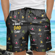 Gift For Father,Gift For Grandpa,Summer,Non-Eng,Icon,Adorable - Crayon Kids Doodle Child Drawing Best Dad Grandpa Ever - Personalized Unisex Beach Shorts