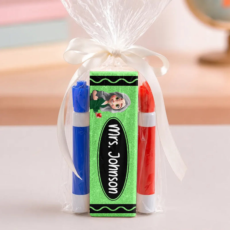 Back To School,Teacher,Proud,Vector - Crayon Name Teacher Glitter Effect - Personalized Whiteboard Eraser & Marker Set