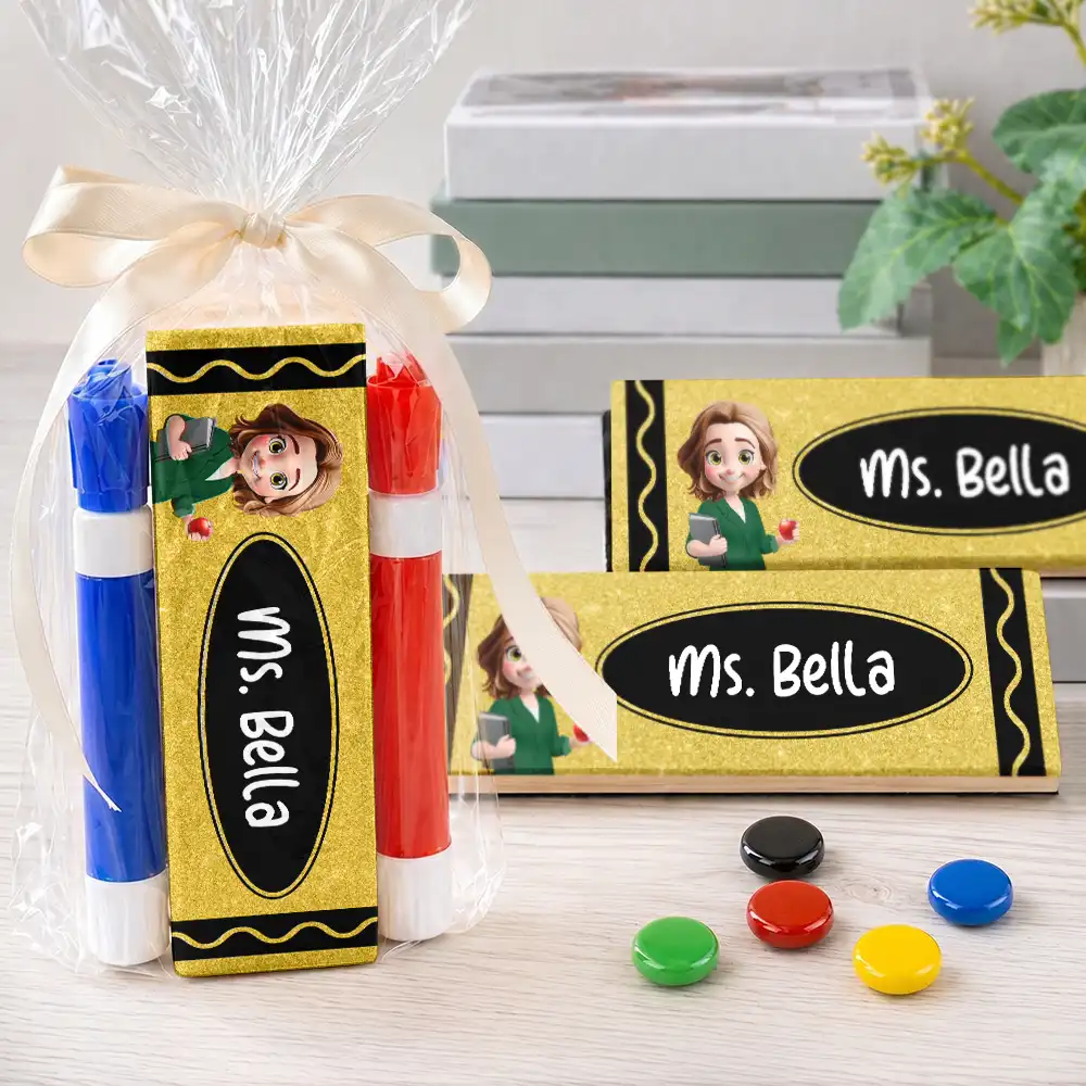 Back To School,Teacher,Proud,Vector - Crayon Name Teacher Glitter Effect - Personalized Whiteboard Eraser & Marker Set