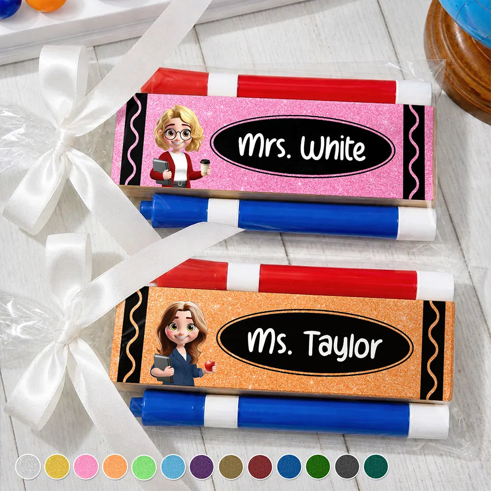 Back To School,Teacher,Proud,Vector - Crayon Name Teacher Glitter Effect - Personalized Whiteboard Eraser & Marker Set