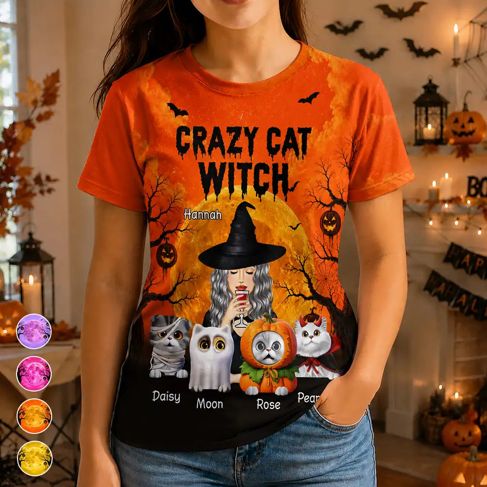 Playful, Halloween, Cat Mom, Gift For Mother, Pet Lovers, Vector - Cat Mom Halloween Witchy Cat Lovers - Personalized Full Print T Shirt