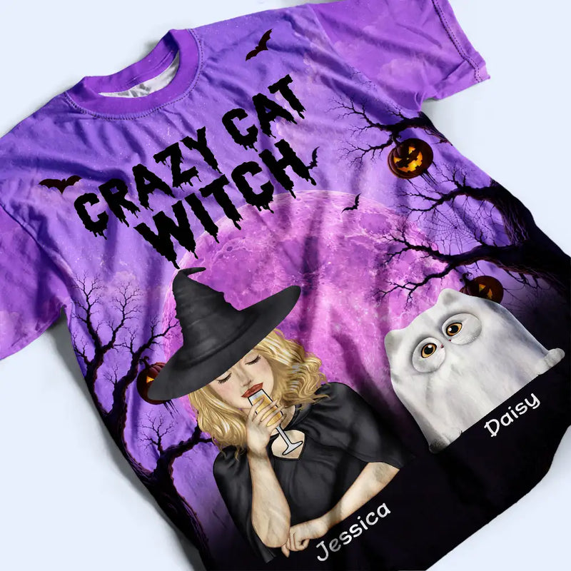 Playful, Halloween, Cat Mom, Gift For Mother, Pet Lovers, Vector - Cat Mom Halloween Witchy Cat Lovers - Personalized Full Print T Shirt