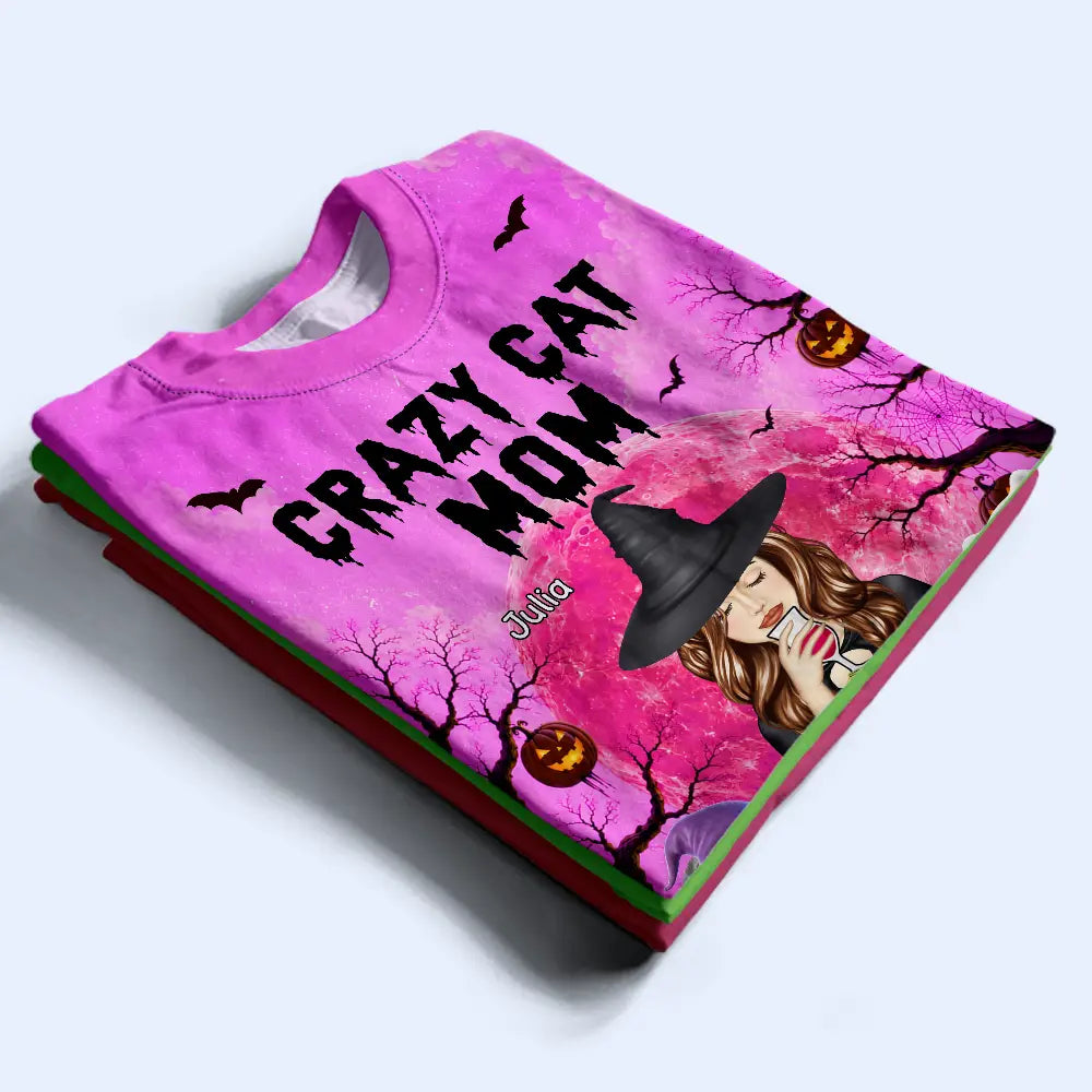 Playful, Halloween, Cat Mom, Gift For Mother, Pet Lovers, Vector - Cat Mom Halloween Witchy Cat Lovers - Personalized Full Print T Shirt