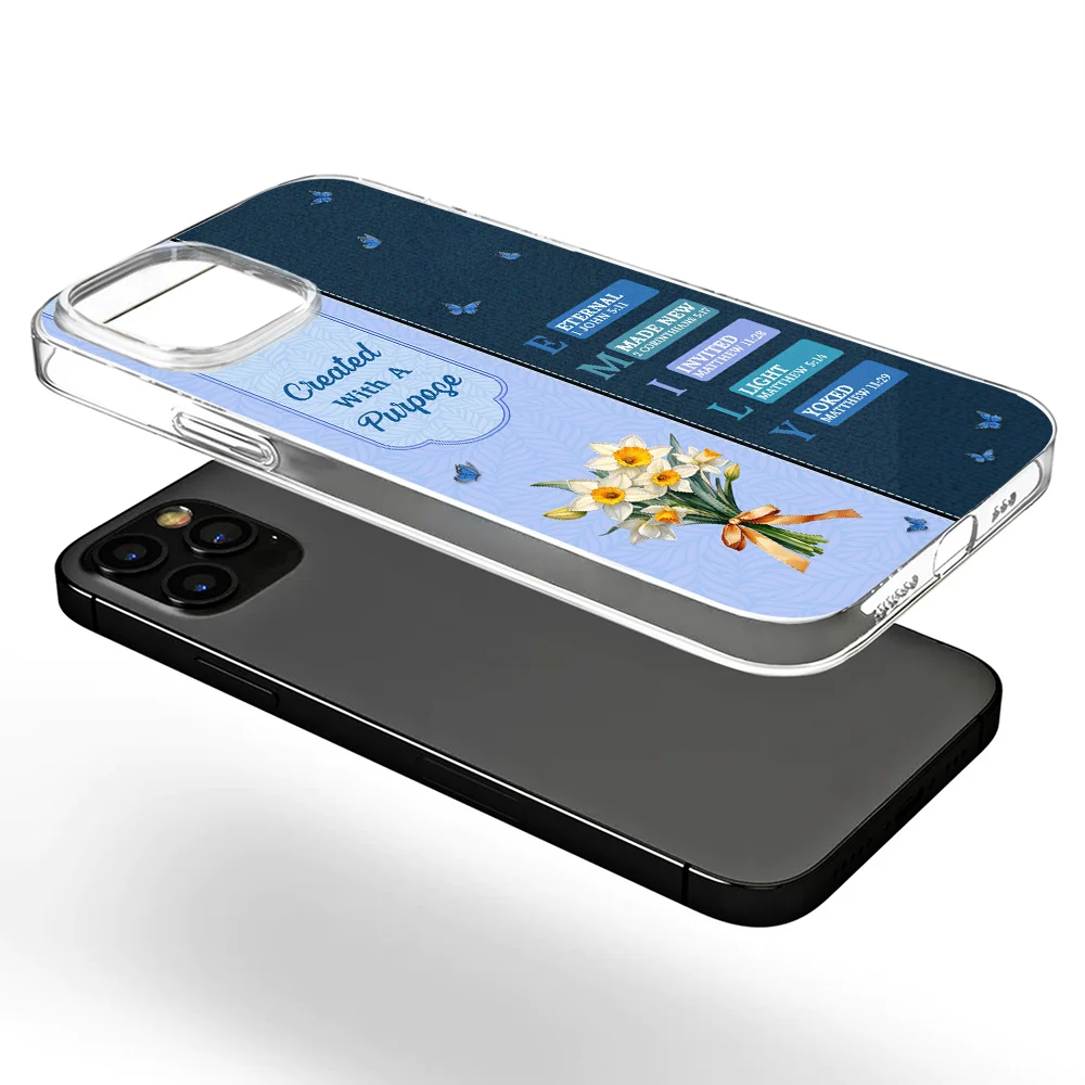 Gift For Wife,Gift For Girlfriend,Gift For Yourself,Gift For Women,Gift For Aunt,Gift For Mother,Gift For Grandma,Gift For Daughter,Gift For Sisters,Gift For Bestie,Happy,Christian,Icon - Created With A Purpose Birth Month Flower - Personalized Clear Phone Case