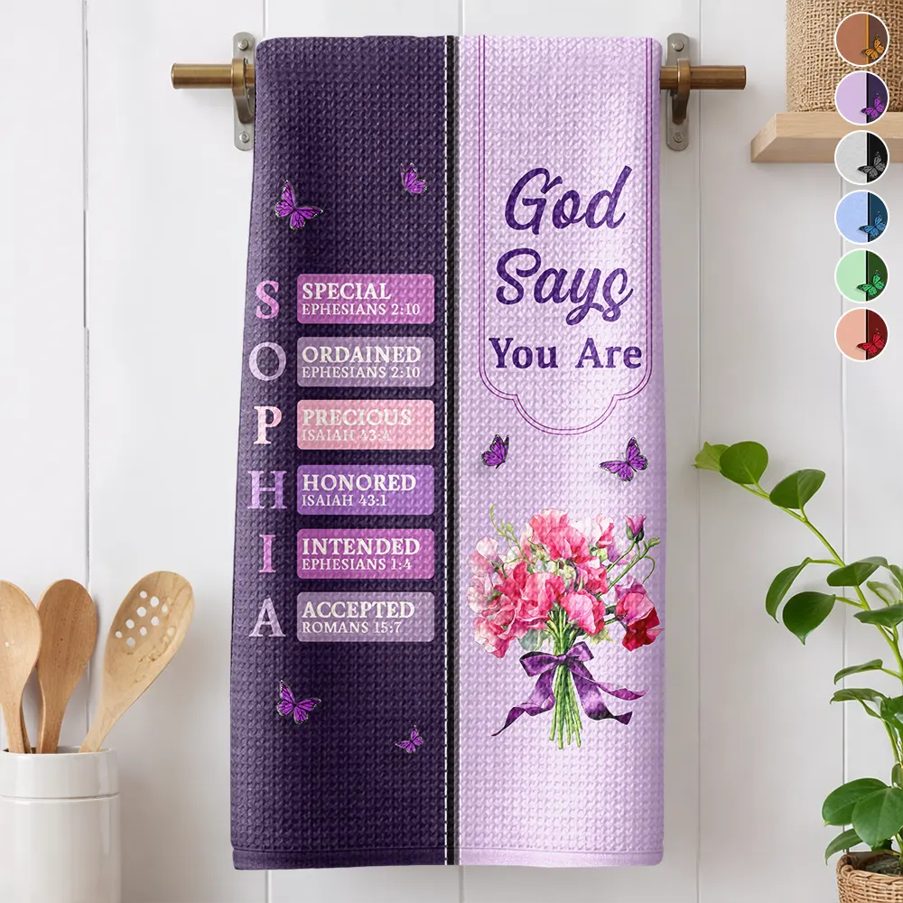 Gift For Wife,Gift For Girlfriend,Gift For Yourself,Gift For Women,Gift For Aunt,Gift For Mother,Gift For Grandma,Gift For Daughter,Gift For Sisters,Gift For Bestie,Happy,Christian,Icon-Created With A Purpose Birth Month Flower - Personalized Kitchen Towel
