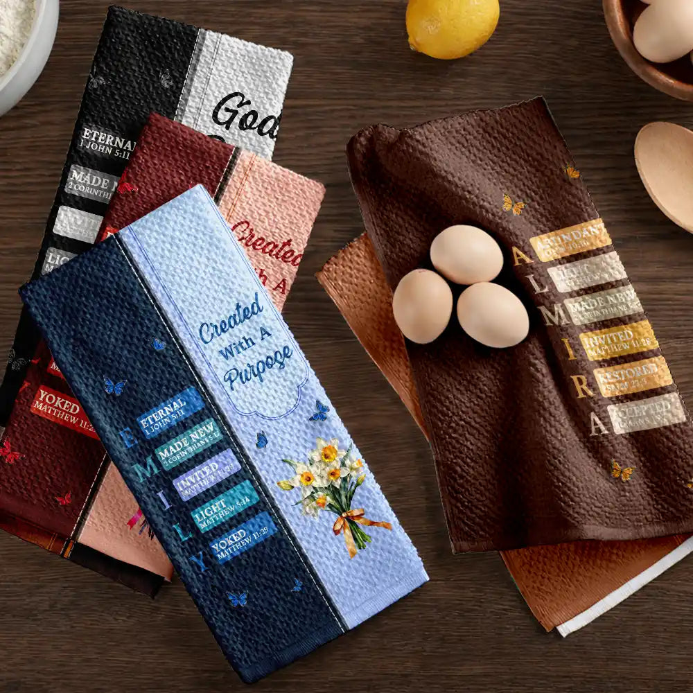 Gift For Wife,Gift For Girlfriend,Gift For Yourself,Gift For Women,Gift For Aunt,Gift For Mother,Gift For Grandma,Gift For Daughter,Gift For Sisters,Gift For Bestie,Happy,Christian,Icon-Created With A Purpose Birth Month Flower - Personalized Kitchen Towel