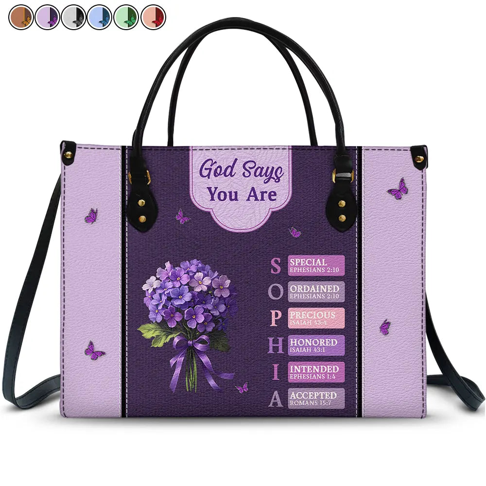 Created With A Purpose Birth Month Flower - Personalized Leather Bag