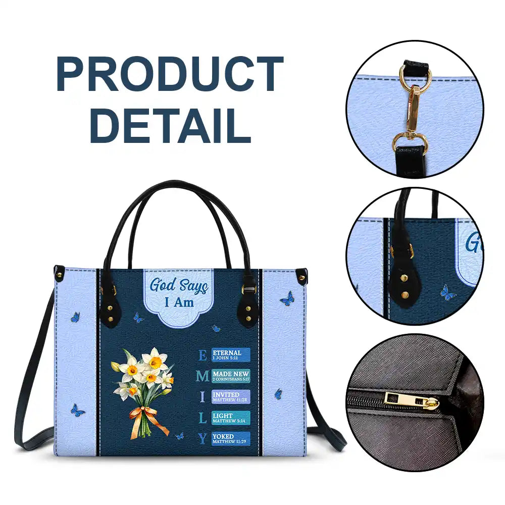 Gift For Wife,Gift For Girlfriend,Gift For Yourself,Gift For Women,Gift For Aunt,Gift For Mother,Gift For Grandma,Gift For Daughter,Gift For Sisters,Gift For Bestie,Happy,Christian - Created With A Purpose Birth Month Flower - Personalized Leather Bag