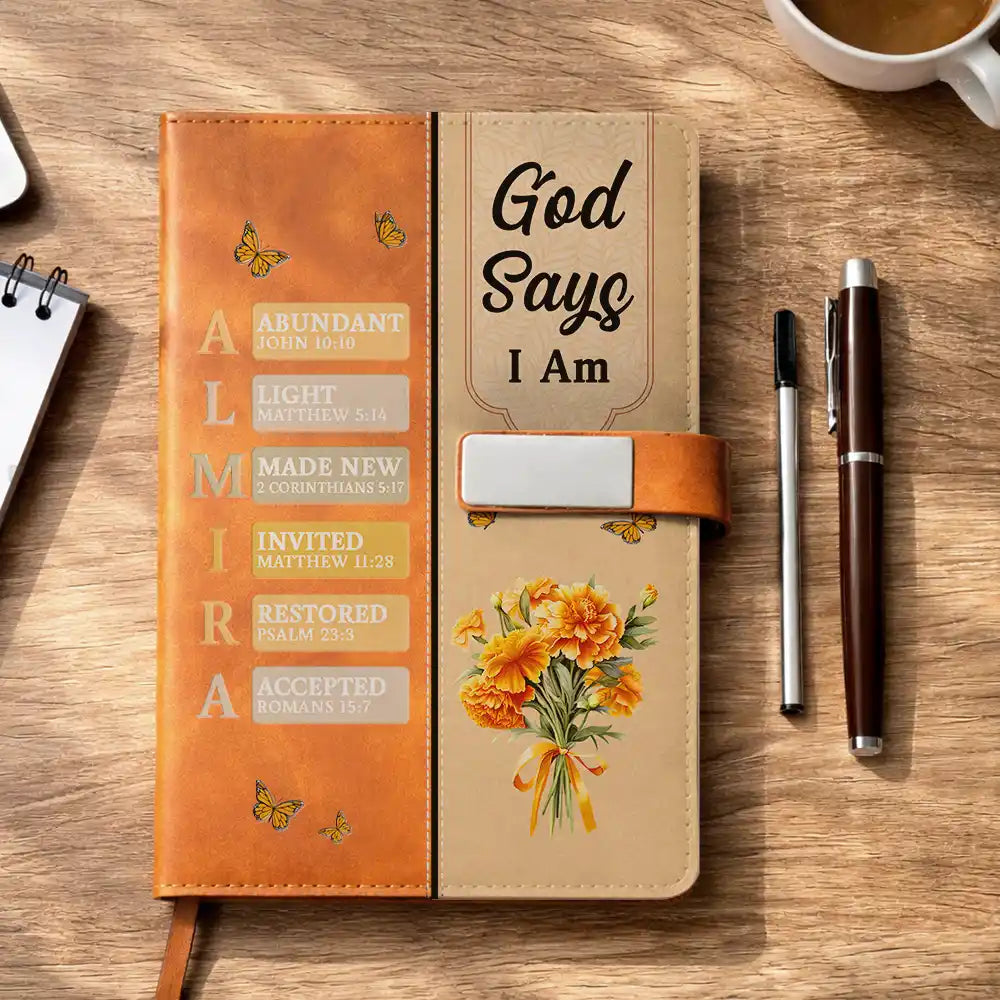 Gift For Wife,Gift For Girlfriend,Gift For Yourself,Gift For Women,Gift For Aunt,Gift For Mother,Gift For Grandma,Gift For Daughter,Gift For Sisters,Gift For Bestie,Happy,Christian,Icon - Created With A Purpose Birth Month Flower - Personalized Leather Notebook Set