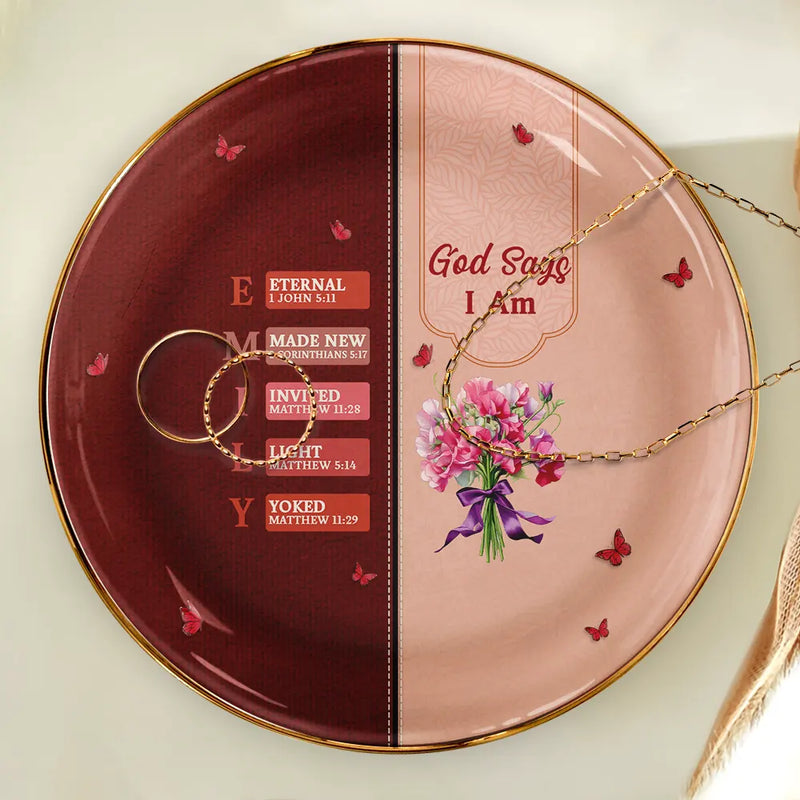 Gift For Wife,Gift For Girlfriend,Gift For Yourself,Gift For Women,Gift For Aunt,Gift For Mother,Gift For Grandma,Gift For Daughter,Gift For Sisters,Gift For Bestie,Happy,Christian,Non-Eng,Icon - Created With A Purpose Birth Month Flower - Personalized Ring Dish