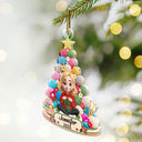 Christmas,Crocheting,Cozy,Gift For Yourself,Gift For Women,Vector - Crocheting Knitting Woman Sitting By Yarn Christmas Tree - Personalized Custom Shaped Acrylic Ornament