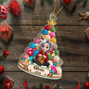 Christmas,Crocheting,Cozy,Gift For Yourself,Gift For Women,Vector - Crocheting Knitting Woman Sitting By Yarn Christmas Tree - Personalized Custom Shaped Acrylic Ornament