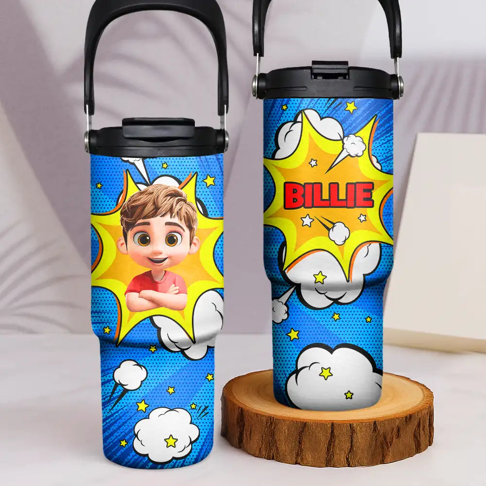 Crossed Arms Kid With Name - Personalized 30oz Tumbler With Handle