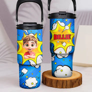 Gift For Kids, Gift For Grandkids, Happy, Back To School - Crossed Arms Kid With Name - Personalized 30oz Tumbler With Handle