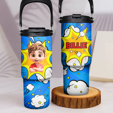 Crossed Arms Kid With Name - Personalized 30oz Tumbler With Handle