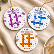 Grateful,Gift For Colleagues,Christmas,Crossword - Crossword 3D Inflated Effect Best Team Ever Never Forget The Difference You Make - Personalized Circle Ceramic Ornament