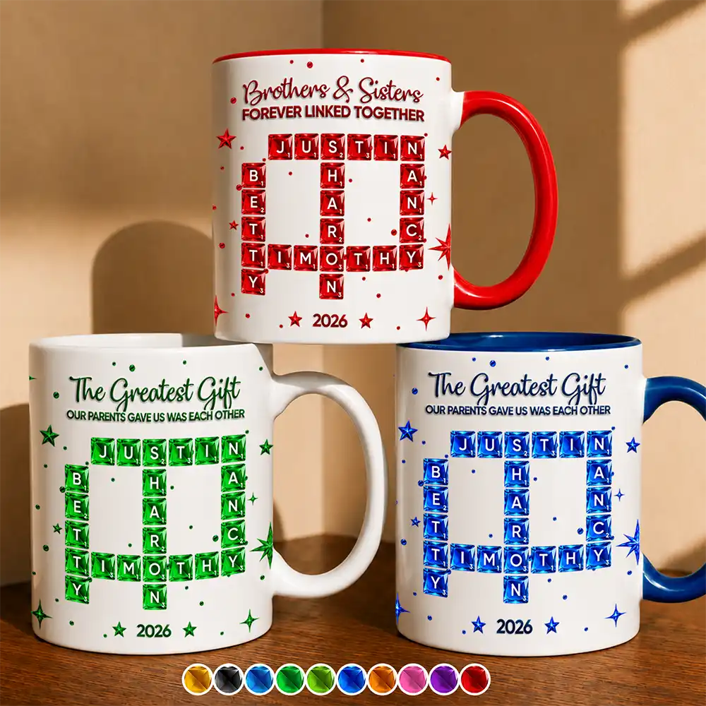 Sentimental,Christmas,Gift For Sibling,Crossword - Crossword Crystal Effect Brothers & Sisters Forever Linked Together - Personalized Mug