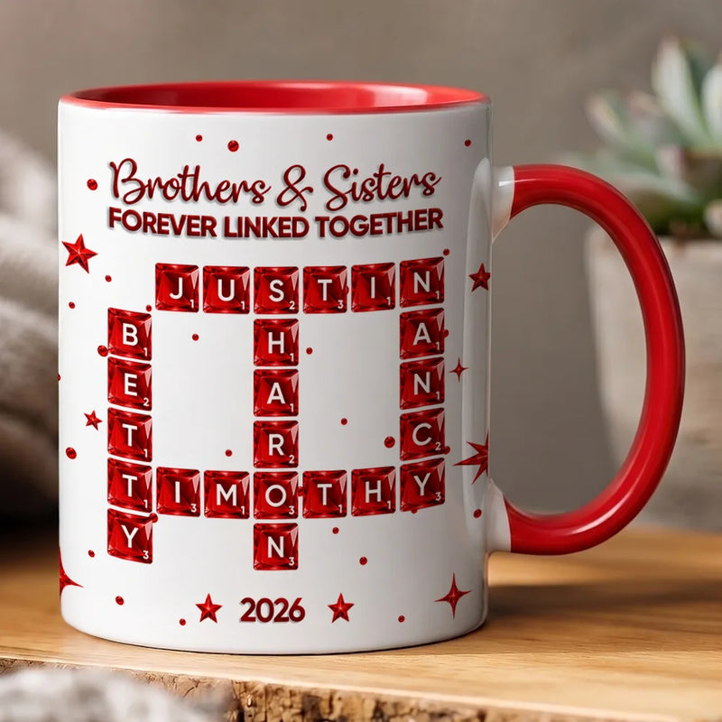 Sentimental,Christmas,Gift For Sibling,Crossword - Crossword Crystal Effect Brothers & Sisters Forever Linked Together - Personalized Mug