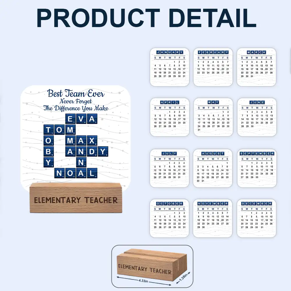 Gifts For Colleagues,Happy - Crossword Best Team Ever - Personalized Calendar With Wooden Stand