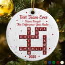 Gifts For Colleagues, Happy, Christmas - Crossword Best Team Ever - Personalized Circle Ceramic Ornament